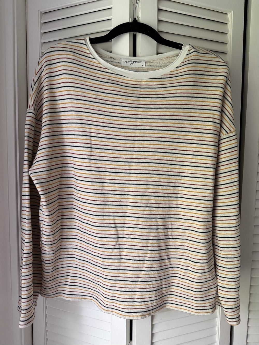 CJLA Women’s Terry Striped Long-Sleeve Top - White with Multi Stripes